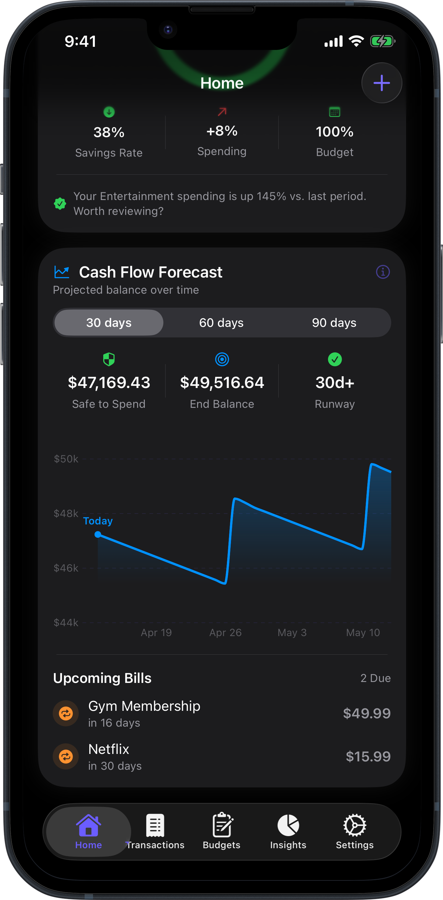 Cash Flow Forecast screen
