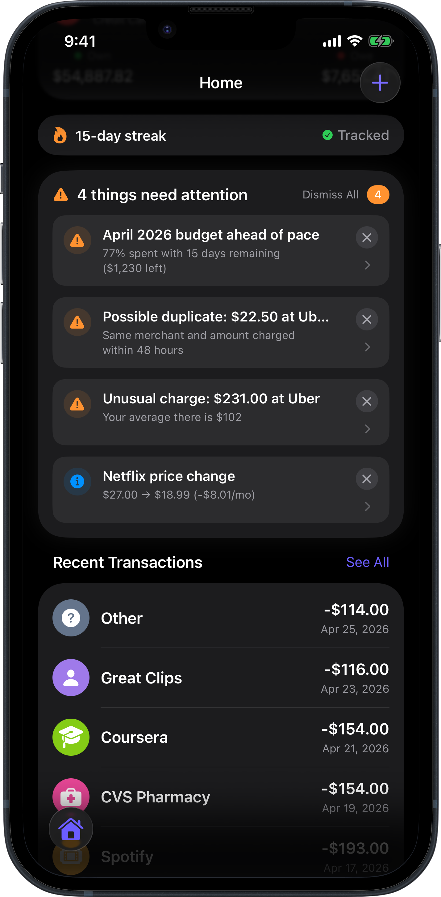 Anomaly Detection screen