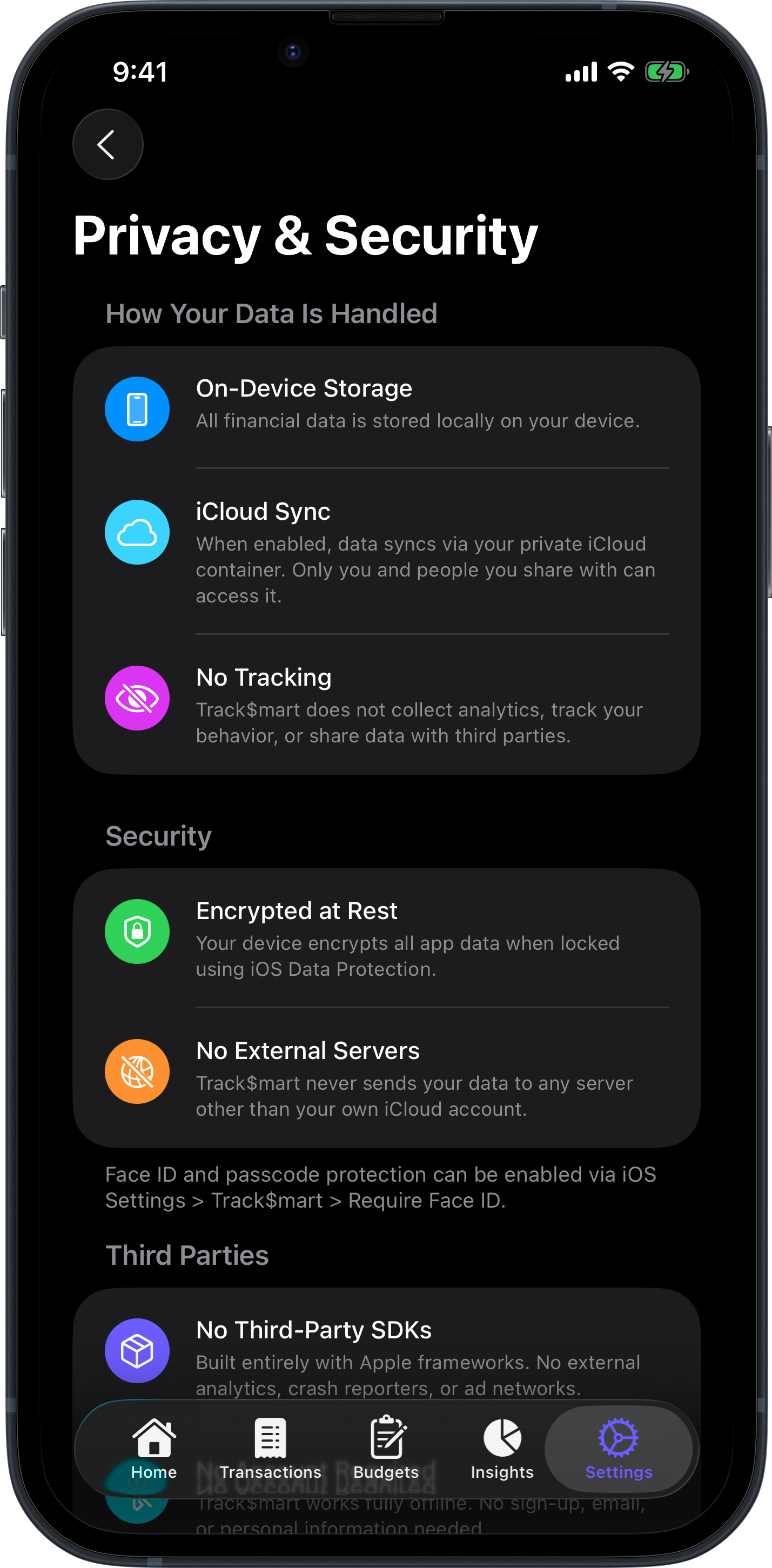 Privacy settings screen